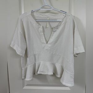 Anthropologie White Textured Peplum Short-Sleeve Top